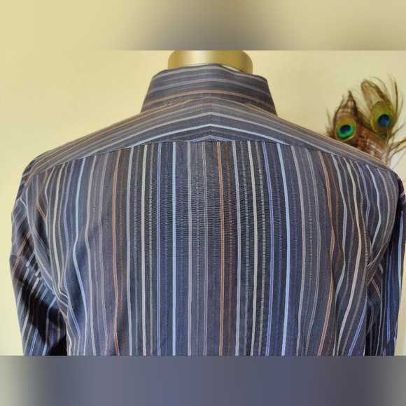 Express Design Studio striped 💙 men's button down dress shirt 🔘 (Large) 👔 - Picture 4 of 15